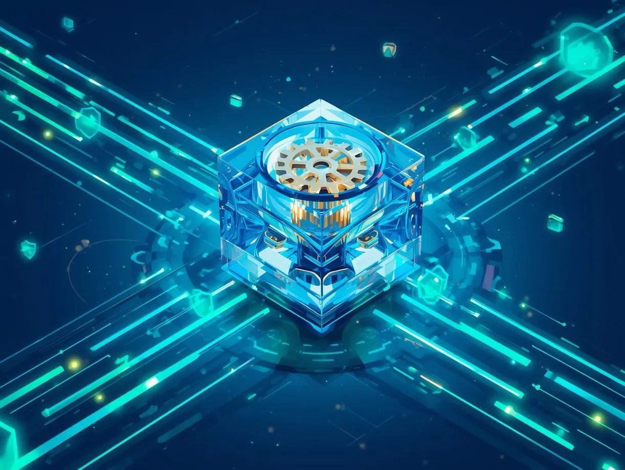 Quality Imperative - blue cube with gear wheel